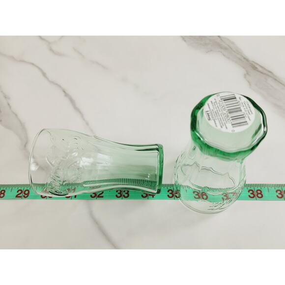 Coca Cola Coke Green Mini Glass 6.25 oz Drinking Glasses 4 1/4" Logo Embossed x2 - Picture 11 of 12